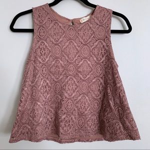 Altar’d State Dusty Rose Lace Crop Tank Top